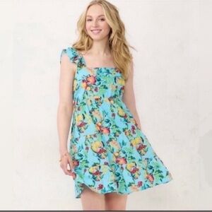LC Lauren Conrad Fit & Flare Ruffle Sleeve Fruit/Floral Dress